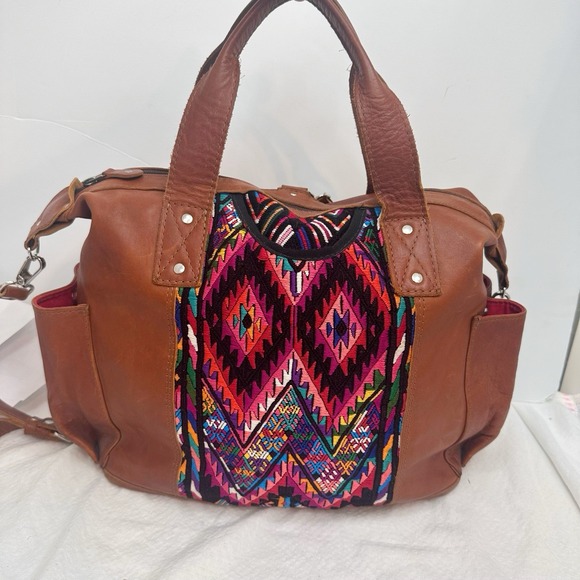 NENA & Co Embroidered Leather Convertible Day Bag Backpack Artisan Guatemalan - Picture 1 of 16